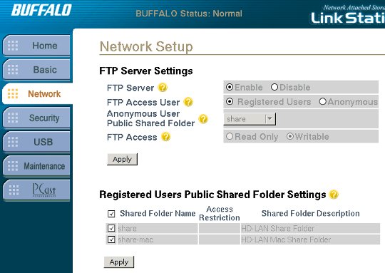 Enable FTP access with the GUI